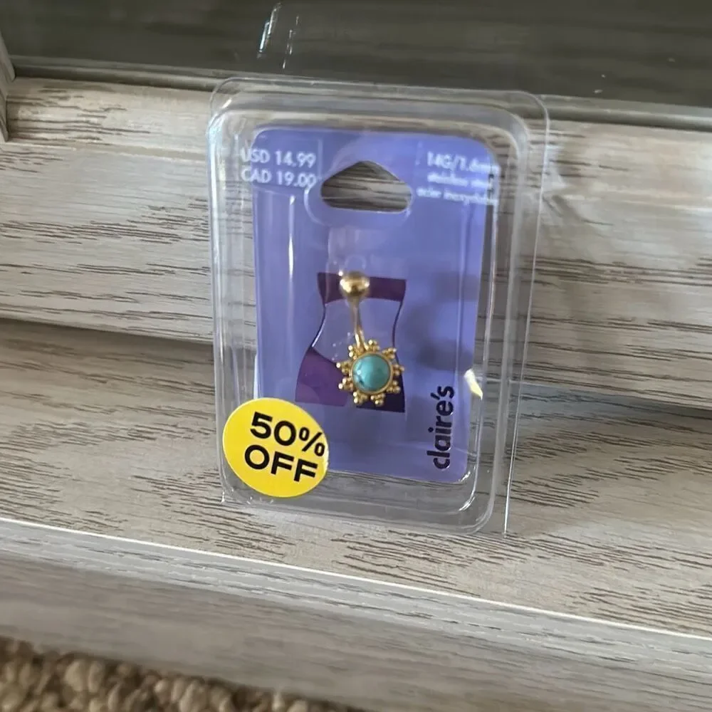 Claire’s 14G/ 1.6mm Turquoise and gold belly button piecing belly ring